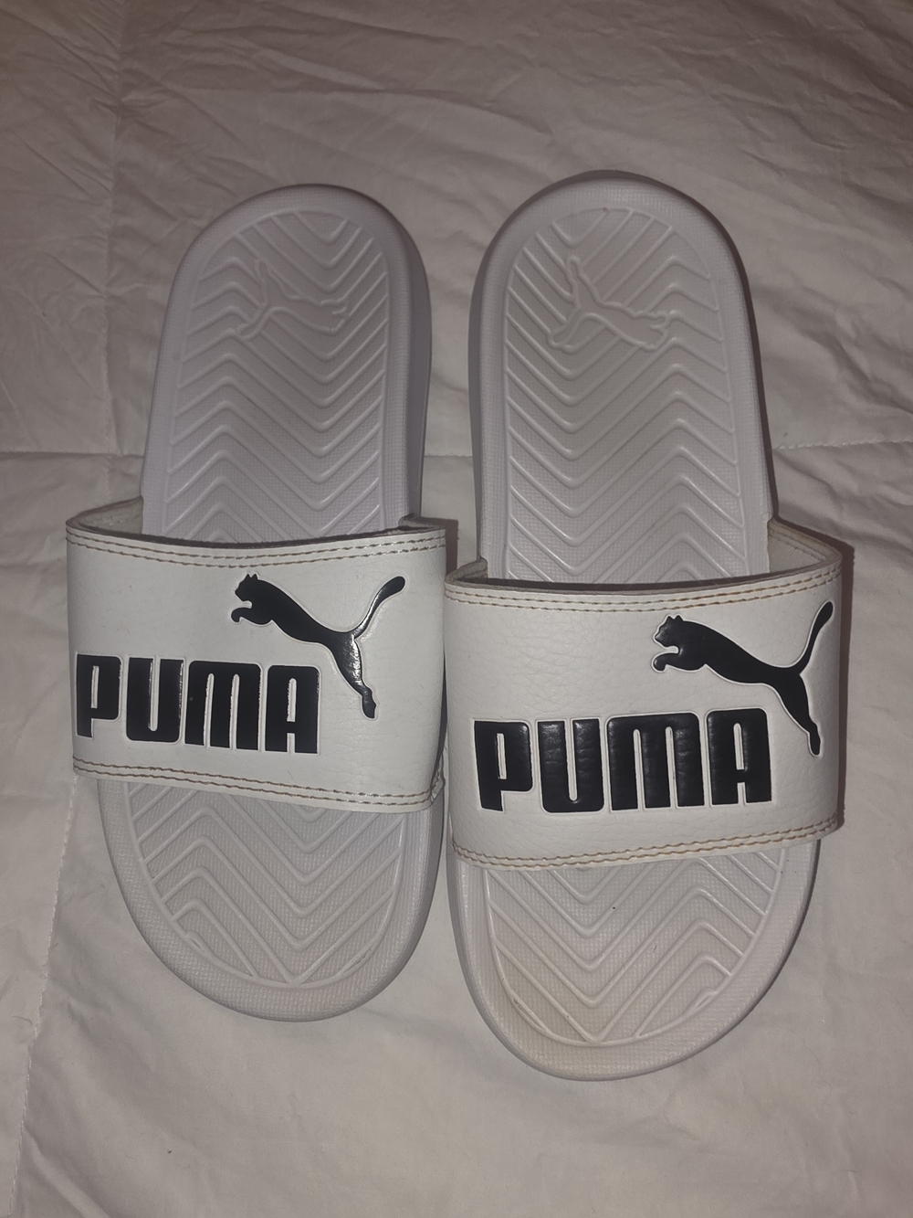 Puma Kids' White Slide Sandals with Black Logo